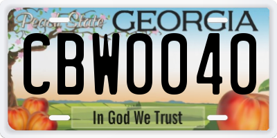 GA license plate CBW0040