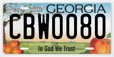 GA license plate CBW0080