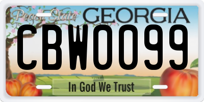 GA license plate CBW0099