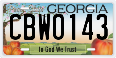 GA license plate CBW0143