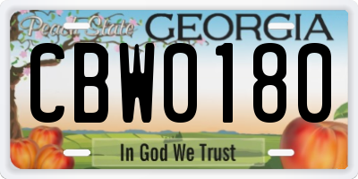 GA license plate CBW0180