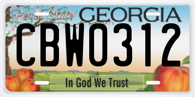 GA license plate CBW0312
