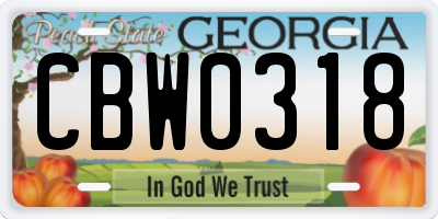 GA license plate CBW0318