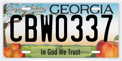 GA license plate CBW0337