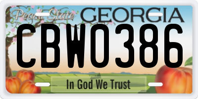 GA license plate CBW0386
