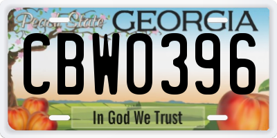 GA license plate CBW0396