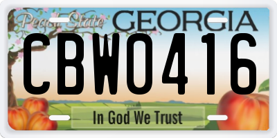 GA license plate CBW0416