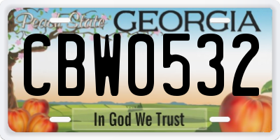 GA license plate CBW0532