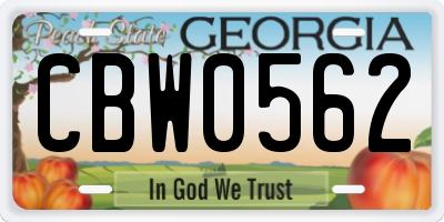 GA license plate CBW0562