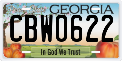 GA license plate CBW0622