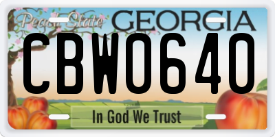 GA license plate CBW0640