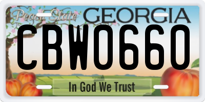 GA license plate CBW0660