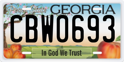 GA license plate CBW0693