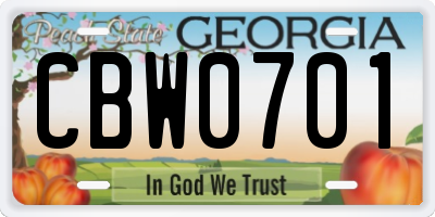 GA license plate CBW0701