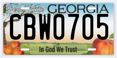 GA license plate CBW0705