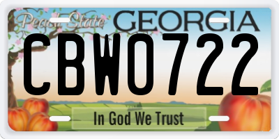 GA license plate CBW0722