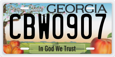 GA license plate CBW0907