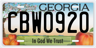 GA license plate CBW0920