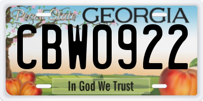 GA license plate CBW0922