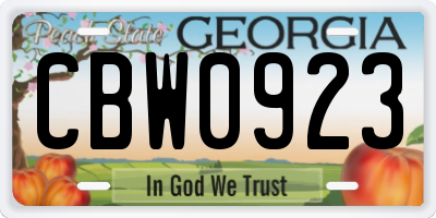 GA license plate CBW0923