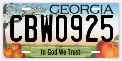 GA license plate CBW0925