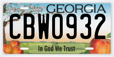 GA license plate CBW0932