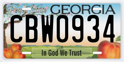 GA license plate CBW0934