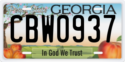 GA license plate CBW0937