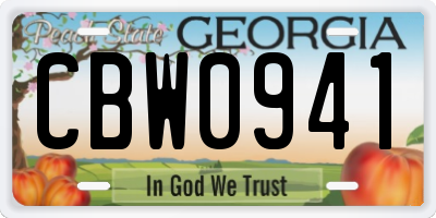 GA license plate CBW0941