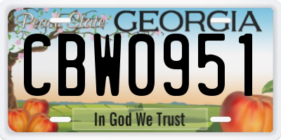 GA license plate CBW0951