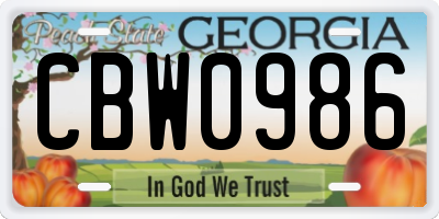 GA license plate CBW0986