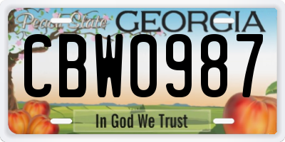 GA license plate CBW0987