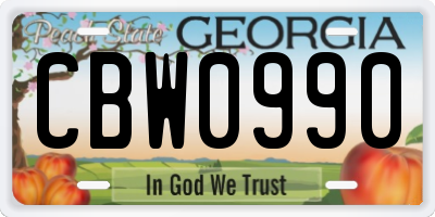 GA license plate CBW0990