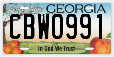 GA license plate CBW0991