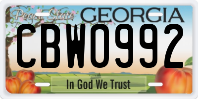 GA license plate CBW0992