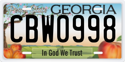 GA license plate CBW0998