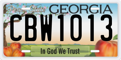 GA license plate CBW1013