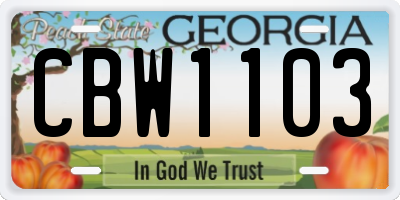 GA license plate CBW1103