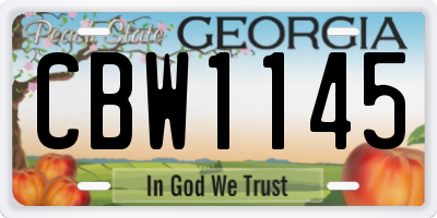 GA license plate CBW1145