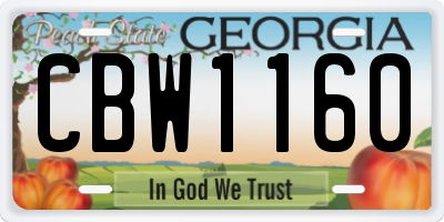 GA license plate CBW1160