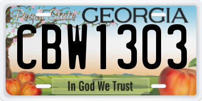 GA license plate CBW1303