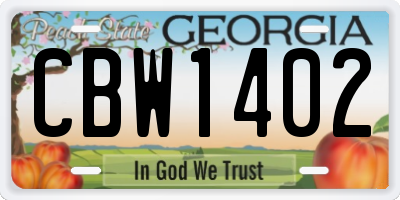 GA license plate CBW1402