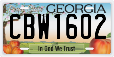 GA license plate CBW1602