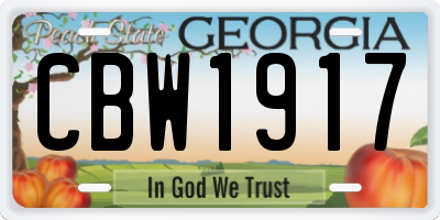 GA license plate CBW1917