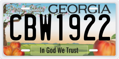GA license plate CBW1922