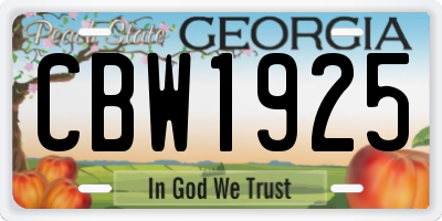 GA license plate CBW1925