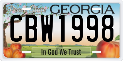 GA license plate CBW1998