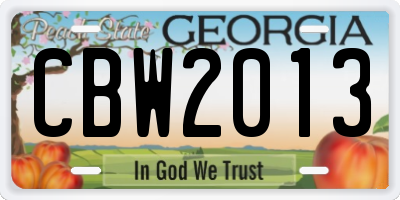 GA license plate CBW2013