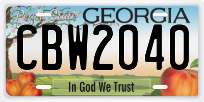 GA license plate CBW2040