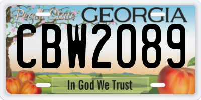 GA license plate CBW2089